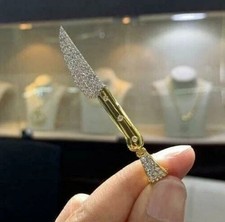 1.70 Ct Round Cut Moissanite Wedding Knife Pendant Gift Yellow Gold Plated