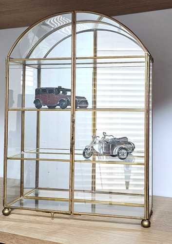 Vintage arched brass glass - &,