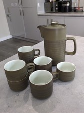 Denby Chevron Dark Green Coffee Pot Sugar Bowl Milk + Cream Jugs 4 Cups