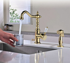 Zirconium Gold Kitchen Faucet with Brass Side Sprayer Head Two Holes Mixer Tap