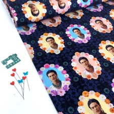 Quilting Cotton Robert Kaufman Frida Kahlo Flower Frames Midnight (Per Metre)