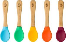 Bamboo Baby Weaning Spoons - Set of 5 - Soft Silicone Tips - BPA-Free