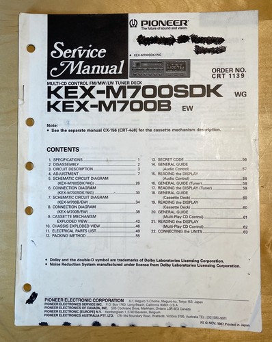Pioneer kex m700 - pioneer, service