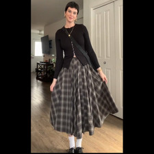 NWT H&M A/W 2025 Cotton Circle Skirt Dark Gray /Plaid 1307335001 Sz 6,8,10,12,14