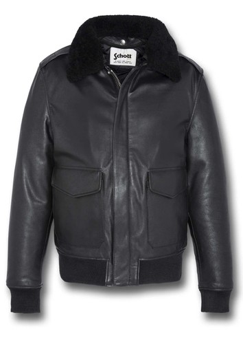 Schott black leather - leather, flight