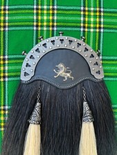 Scottish Antique Lion Authentic Black Horse Hair Kilt Sporran With Chain Belt