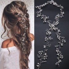 Pearls Wedding Hair Vine Crystal Bridal Accessories Diamante Headpiece 35cm-50cm