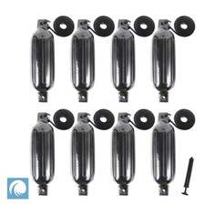 8 X Ribbed Boat Fender Poly Size G2, 20"/ 51cm, Black +Free Rope +PUMP +INFLATED