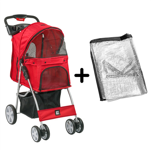 Kct red pet stroller with - stroller, rain