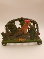 Cast Iron Recipe Book Rack With Rooster Design Vintage Country Kitchen 