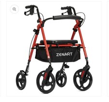 Mobility Rollator Walker - Adjustable Seat - 10" Wheels - Brakes - Zenart Red