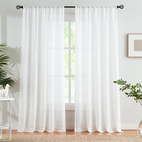 Linen textured white sheer - textured,