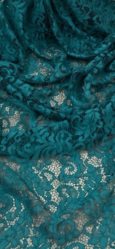 Teal green floral guipure - green, lace