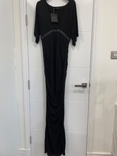Amanda Wakeley Main Line Leather Trim Evening Long Black Dress RRP £699 NWT