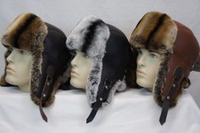GENUINE CHINCHILLA Rex Fur REAL LEATHER Unisex Trapper Ushanka Winter Hunter Hat