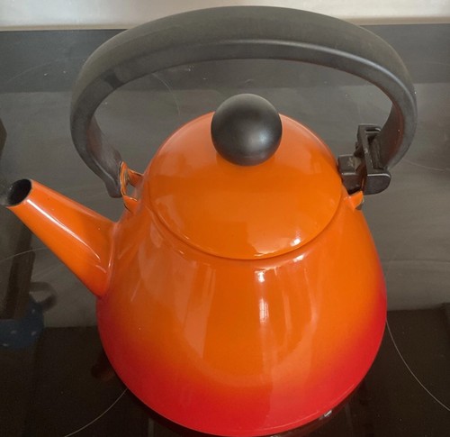 Vintage enamel orange teapot - orange,