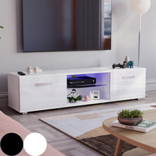 LED TV Stand Cabinet Unit Modern High Gloss 2 Door MDF Entertainment RGB Lights