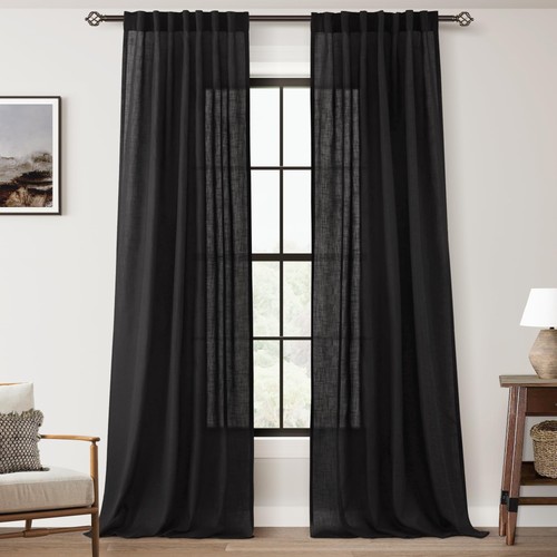 Jolilight black linen curtains - black,