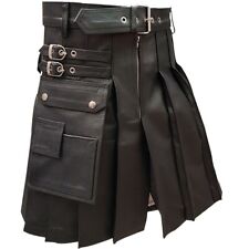 Mens Real Leather Kilt Black