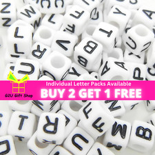 Cube Alphabet Letter Beads Black White A-Z Individual Vowel DIY Bracelet Craft