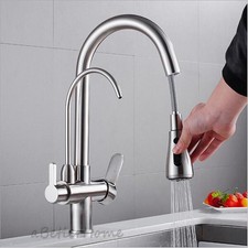 Chrome Kitchen Sink Pull Out 3 Way Mixer Tap Swivel Spout Water Purifier Faucets