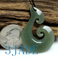 Natural Nephrite Jade Fish Hook Koru Pendant Necklace Maori Jewelry / Art 