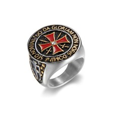 Vintage Stainless Steel Ring Red Cross Mens Rings Enamel Punk Biker Ring for Men