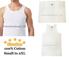 3 X Pairs Men's 5 Star Pure 100% Cotton Mesh White Vest Top in Size S to 2XL