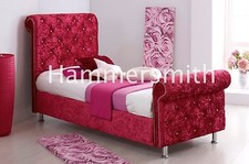 RED CRUSHED VELVET SLEIGH UPHOLSTERED BED FRAME  DIAMOND 6 COLOURS AVAILABLE