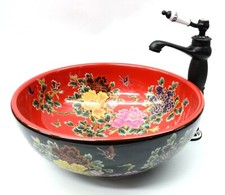 Vintage Black Red Floral