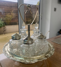 Queen Anne Revolving Cruet Condiment Set Silver Plated 5 Piece Tableware