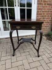Victorian Card Lamp Table with Drawer Fold Over Solid Dark Mahogany Antique