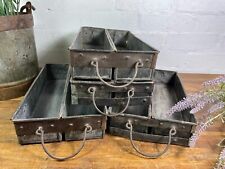Vintage Rustic Galvanised Metal Candle Herb Planter Pen Desk Cutlery Bread Tray