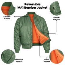 Bomber Jacket MA1 Flight Pilot US Air Force Military Padded Biker Coat Olive