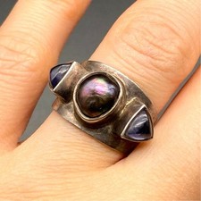 Vintage Pearl Amethyst Sterling Silver Ring Size 6