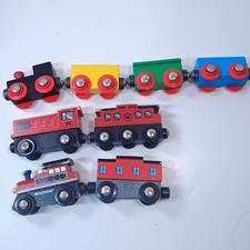 Vintage Wooden wood train set Geoffrey Brio Kidkraft set 8 pieces lot black red