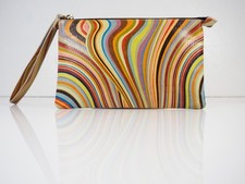 Paul Smith Swirl Leather Clutch Bag Wristlet Multicoloured Stripe Cosmetic Bag
