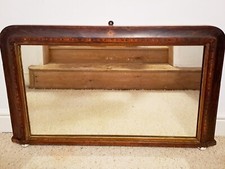 Antique Victorian Mahogany style Inlaid marquetry Over Mantle Fireplace Mirror