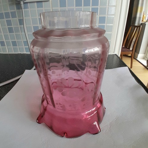 Vintage cranberry glass etched - glass,