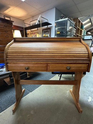 Solid oak roll top - oak, desk