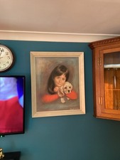 Retro 1960’s Framed Textured Print Titled Puppy Love By Louis Shabner 67 X 57 Cm