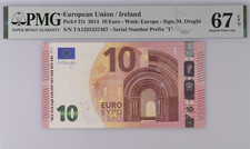 Superb GEM UNC 10 Euro Ireland T002 2014 Draghi T002 21t Prefix T PMG 67 EPQ