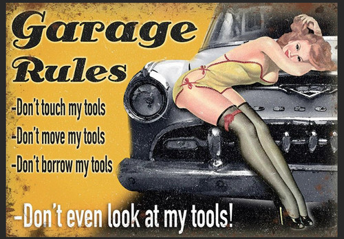 Garage rules metal sign man - garage,