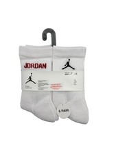 Jordan 6 Pairs Cushioned White Crew Socks UK 2.5-4.5 EUR 35-37.5