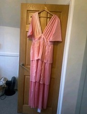 Virgos Lounge Pink V-Neck & Back Tiered Maxi Occasion Dress - Size 10