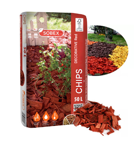 Red bark chippings decorative - red,