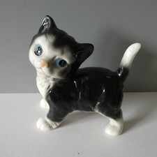 Vintage Coopercraft Pottery Kitten Cat Figurine Black & White Made in England