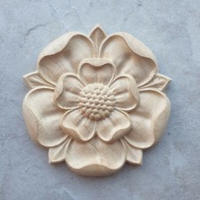 120mm Tudor Yorkshire Rose Carved Onlay Cabinet Fireplace Wood Carving Deco