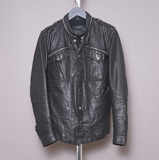 ALL SAINTS Leather Shirt Jacket MEDIUM Mens Black Biker Celebrity Grail POSTNOON