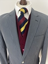 Austin Reed Mens Striped Boating Blazer L/ P2P 22”Blue & White Cruise Holiday